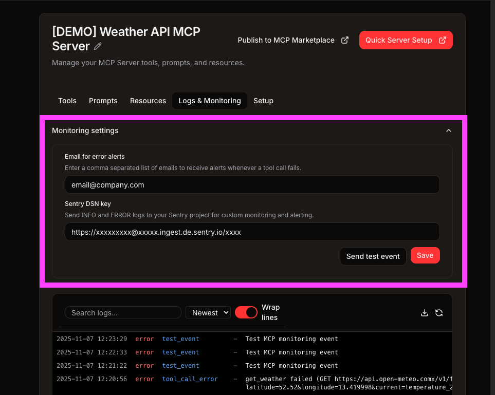 Placeholder: Monitoring settings entry point